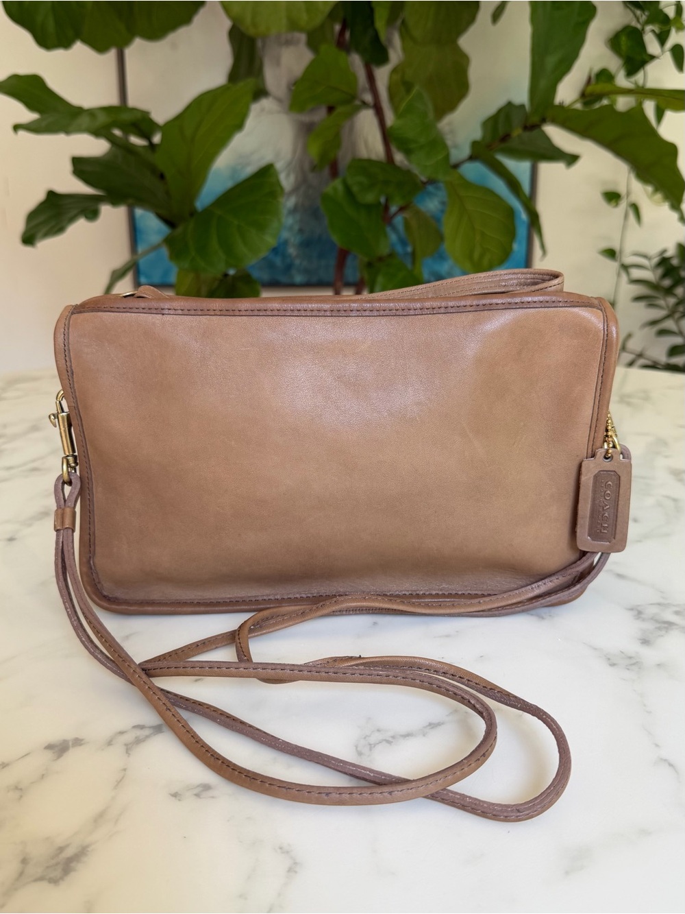 Coach NYC Vintage Basic Bag Zippered Clutch Shoulder Bag 9455 Putty Glue In 80s
